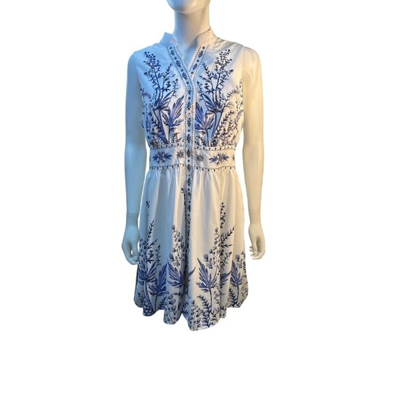 CUPSHE Floral White and Blue Watercolor Mini Button Down Beach Dress Size M EUC - Picture 1 of 4
